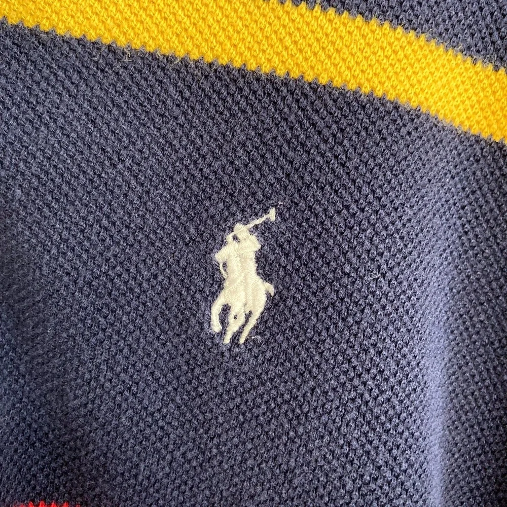 Vintage Polo Ralph Lauren Rugby Polo Shirt Mens L Blue Stripe Cotton Pique